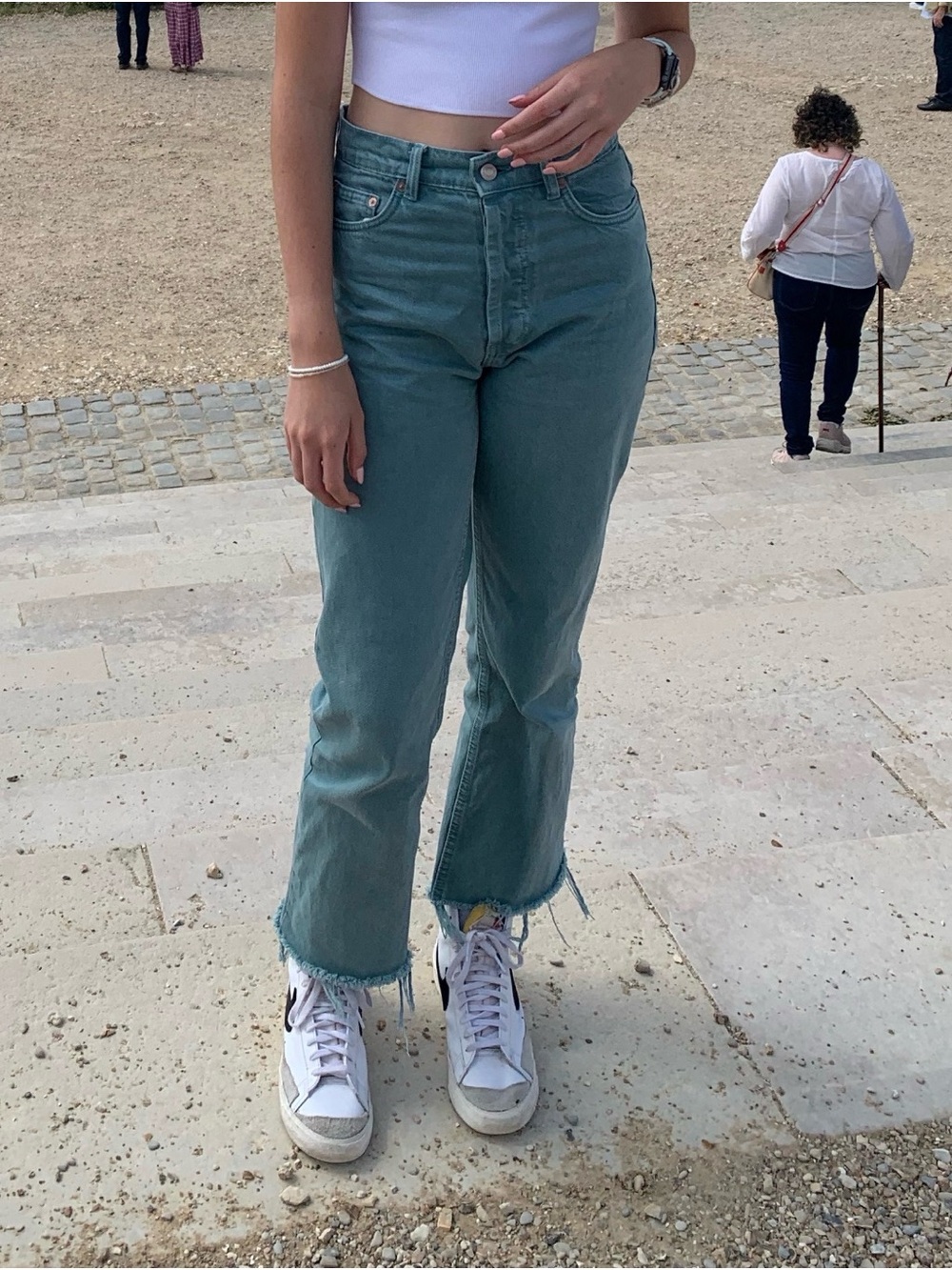 Zara green Straight leg Jeans with Raw Hem